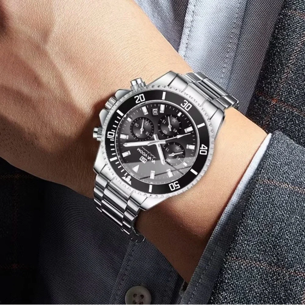 NWT NIB VAVAVOOM Silver Stainless Steel Quartz Chronograph Watch